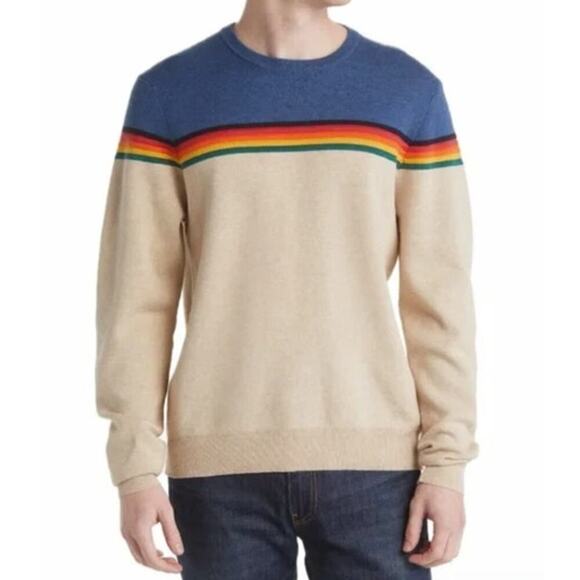 Marine Layer Archive Breck Sweater Stripe Colorblock Pullover Blue Natural NWT L - Picture 1 of 9